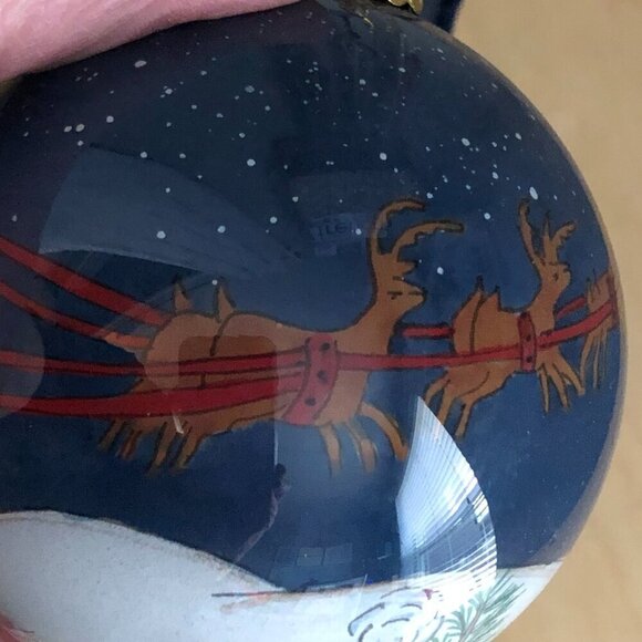 Pier 1 Li Bien Hand Painted Santa Sleigh Reindeer 1999 Christmas Glass Ornament - Picture 8 of 9